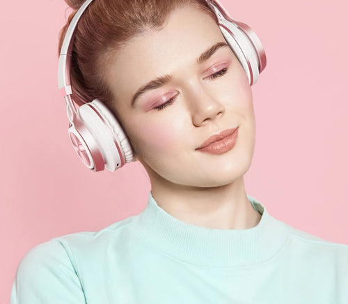 Black and blue BT-06 over-ear wireless headphones.